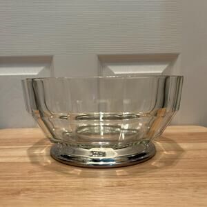 Art Deco Style Glass Centerpiece Bowl with Chrome Pedestal Base Serving Dish
